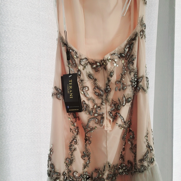 Terani Couture Cream and Gray Prom Dress with Intricate Embellishments - Picture 6 of 9